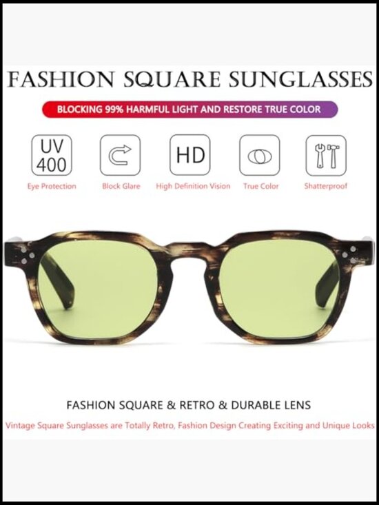 Square Retro Sunglasses with UV400 Protection Thick Frame Unisex Shades Trendy main image 6